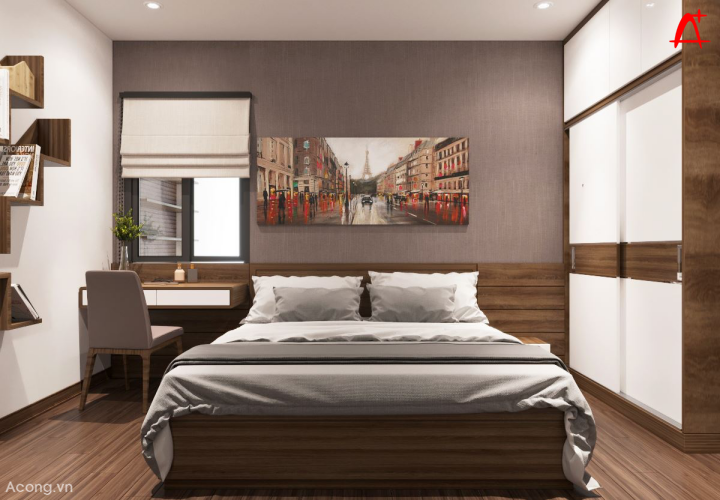 Thiết kế nội thất chung cư Eco Green: phòng ngủ master