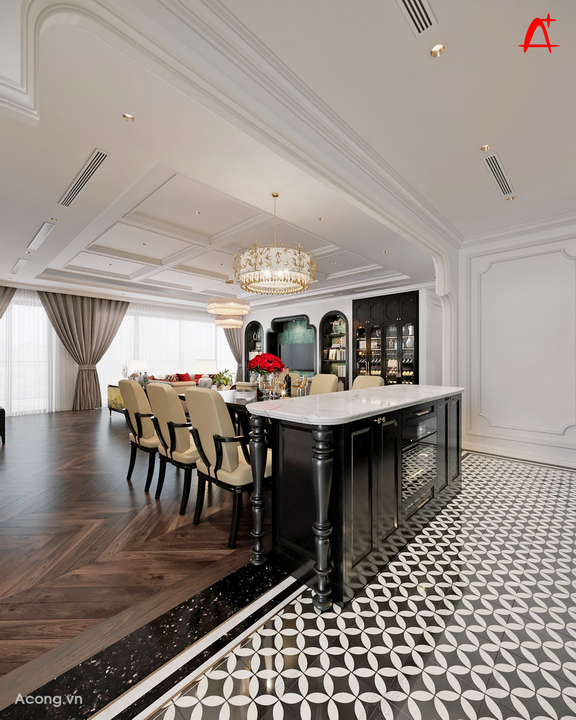 Thiết kế nội thất căn hộ penthouse chung cư Park Kiara, Park City, phong cách Indochine: phòng bếp
