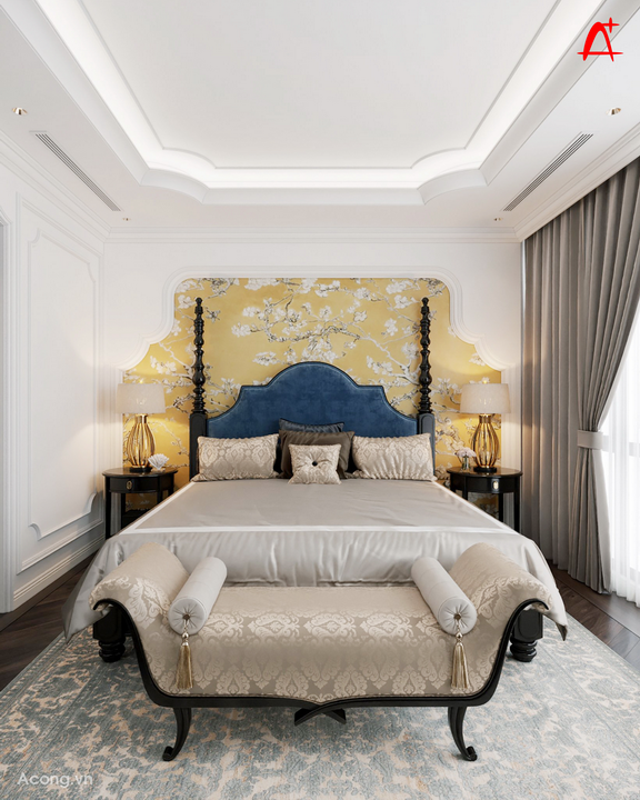 Thiết kế nội thất căn hộ penthouse chung cư Park Kiara, Park City, phong cách Indochine: phòng ngủ master