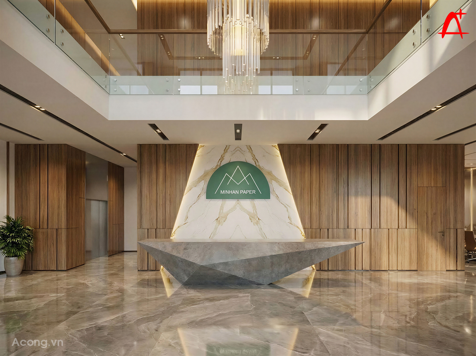 Thiết kế sảnh văn ph&ograve;ng c&ocirc;ng ty Minhan