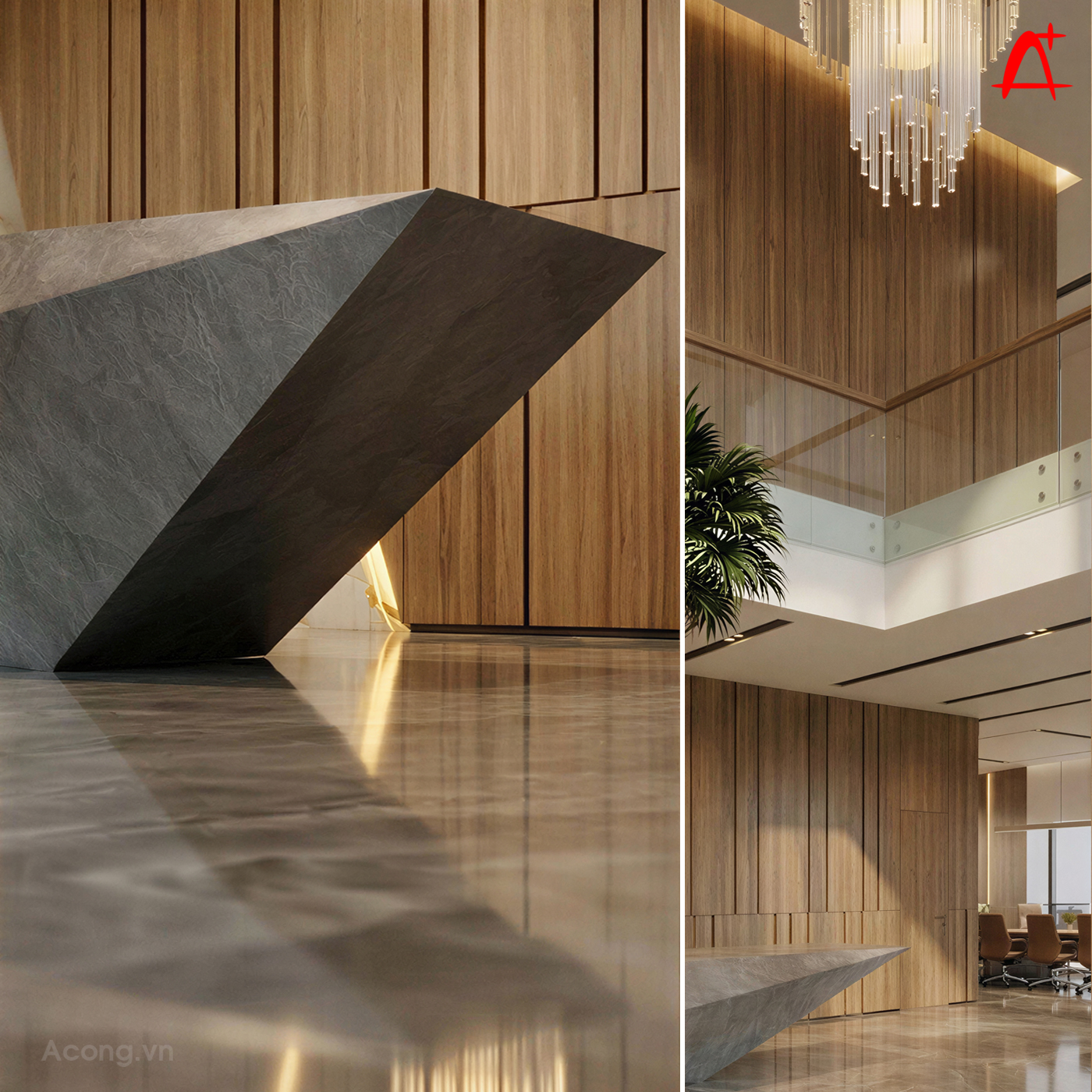 Chi tiết nội thất sảnh văn ph&ograve;ng Minhan