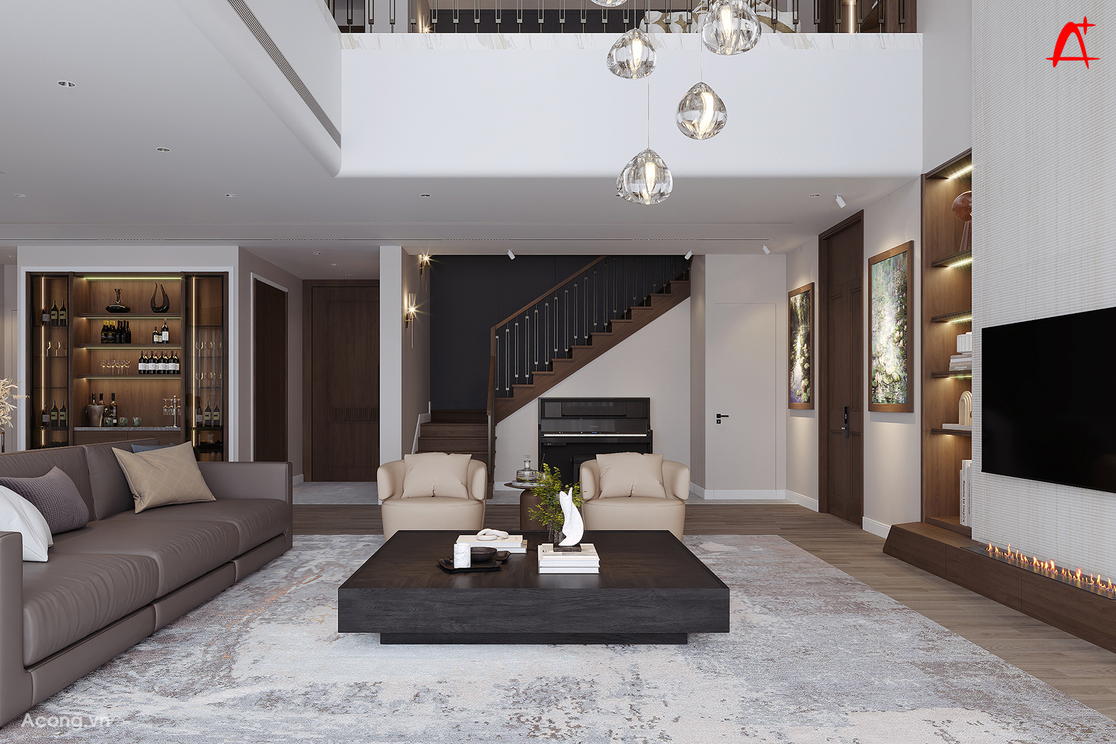 Ph&ograve;ng kh&aacute;ch nh&igrave;n về hướng lối v&agrave;o căn hộ