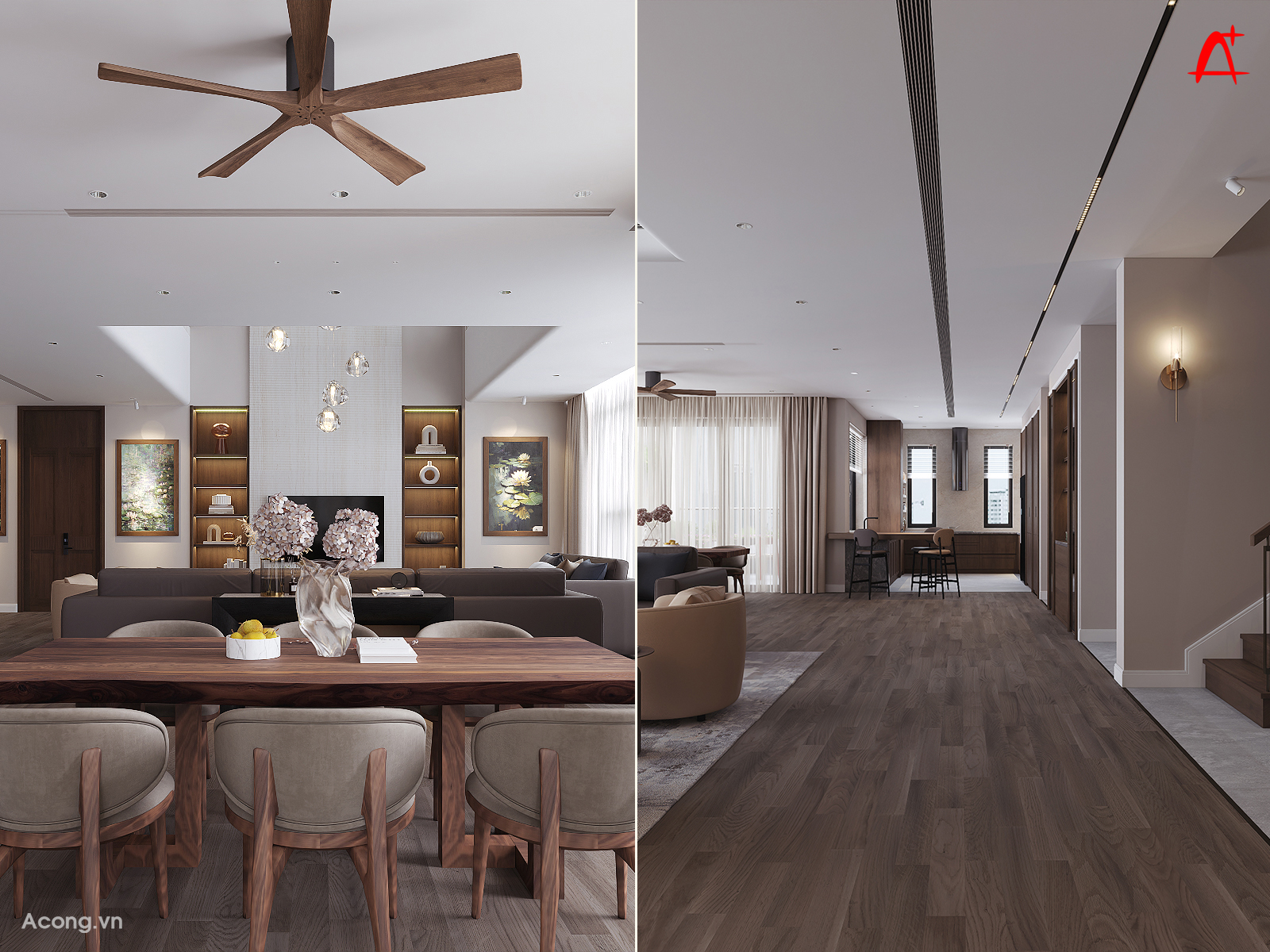 Khu b&agrave;n ăn v&agrave; h&agrave;nh lang nối với khu bếp