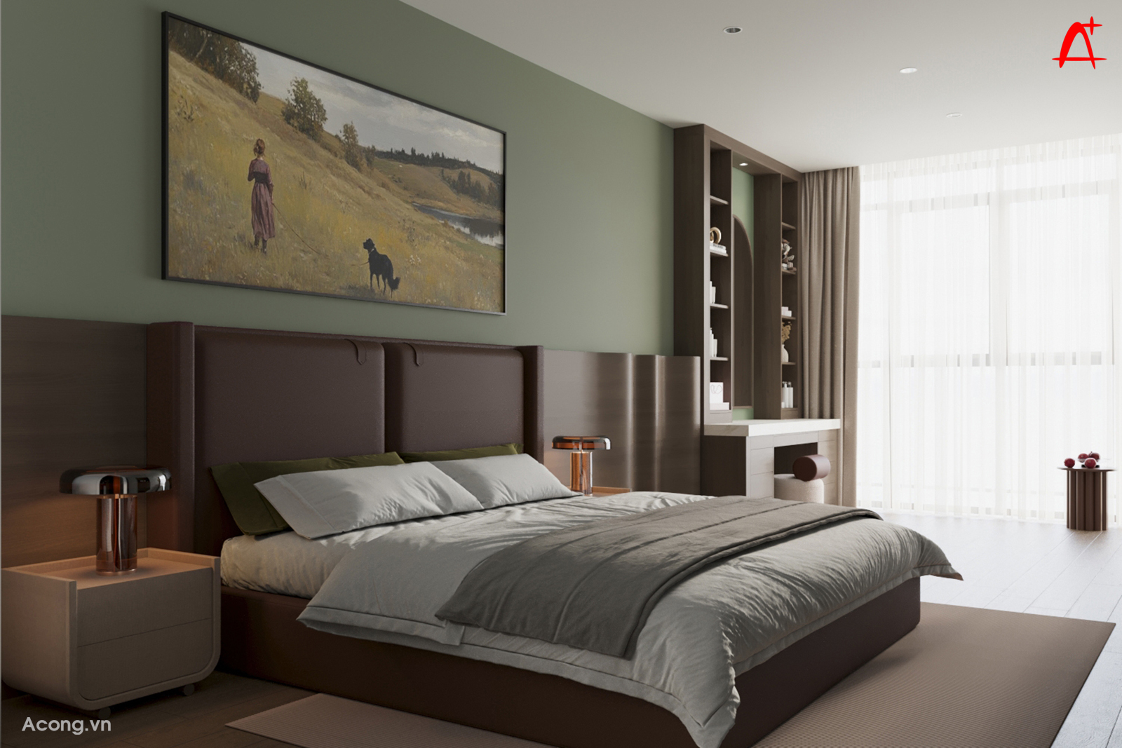 Thiết kế ph&ograve;ng ngủ master penthouse tone ấm v&agrave; &aacute;nh s&aacute;ng tự nhi&ecirc;n