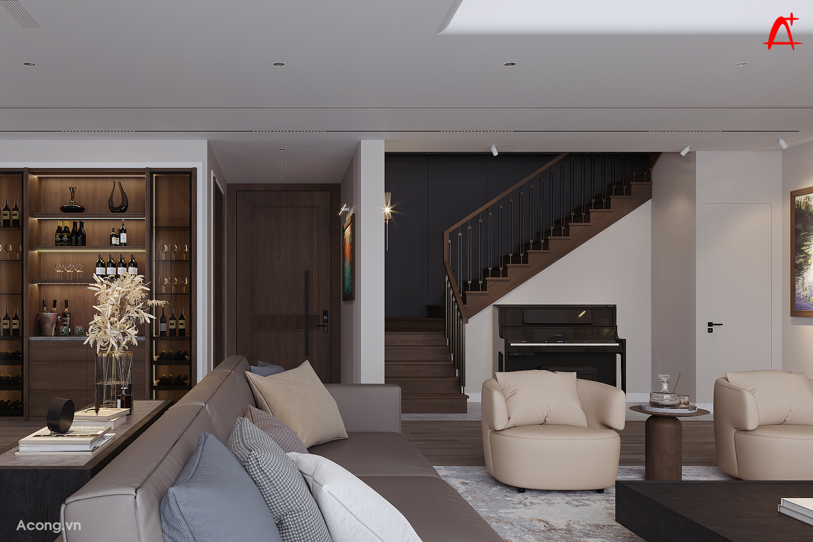 Cầu thang dẫn l&ecirc;n tầng 2