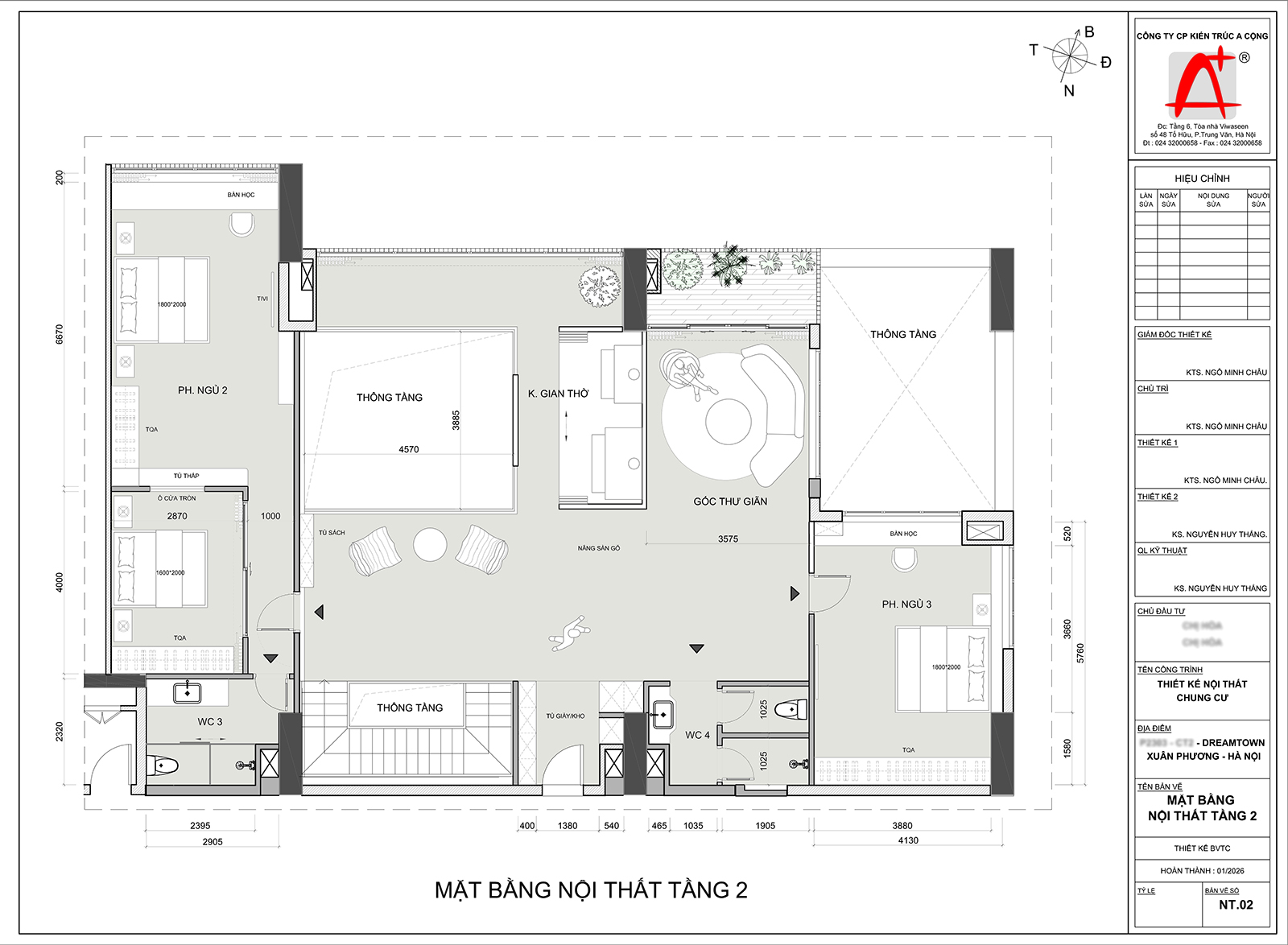 Mặt bằng nội thất tầng 2 căn hộ penthouse Dream Town