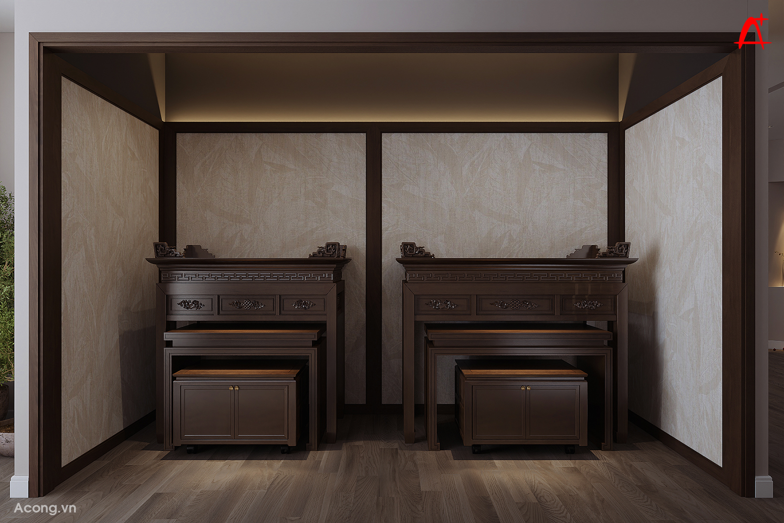 Thiết kế ph&ograve;ng thờ trang nghi&ecirc;m trong căn hộ penthouse 2 tầng