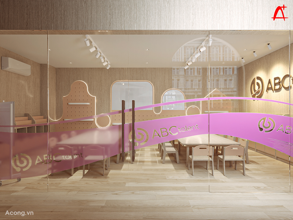 V&aacute;ch k&iacute;nh ph&ograve;ng học vẽ với họa tiết nhận diện thương hiệu ABC Talent