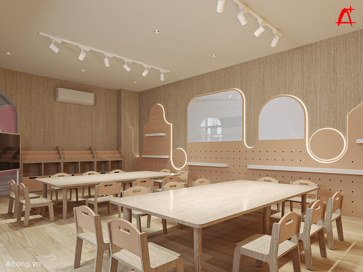 Ph&ograve;ng học vẽ cho trẻ em với b&agrave;n ghế thấp v&agrave; thiết kế th&acirc;n thiện