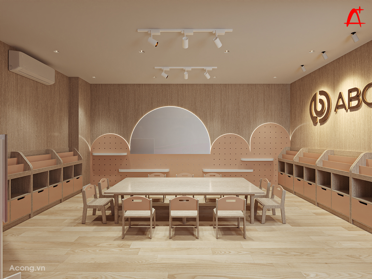 Kh&ocirc;ng gian lớp học s&aacute;ng tạo với m&agrave;u sắc trung t&iacute;nh v&agrave; &aacute;nh s&aacute;ng mềm