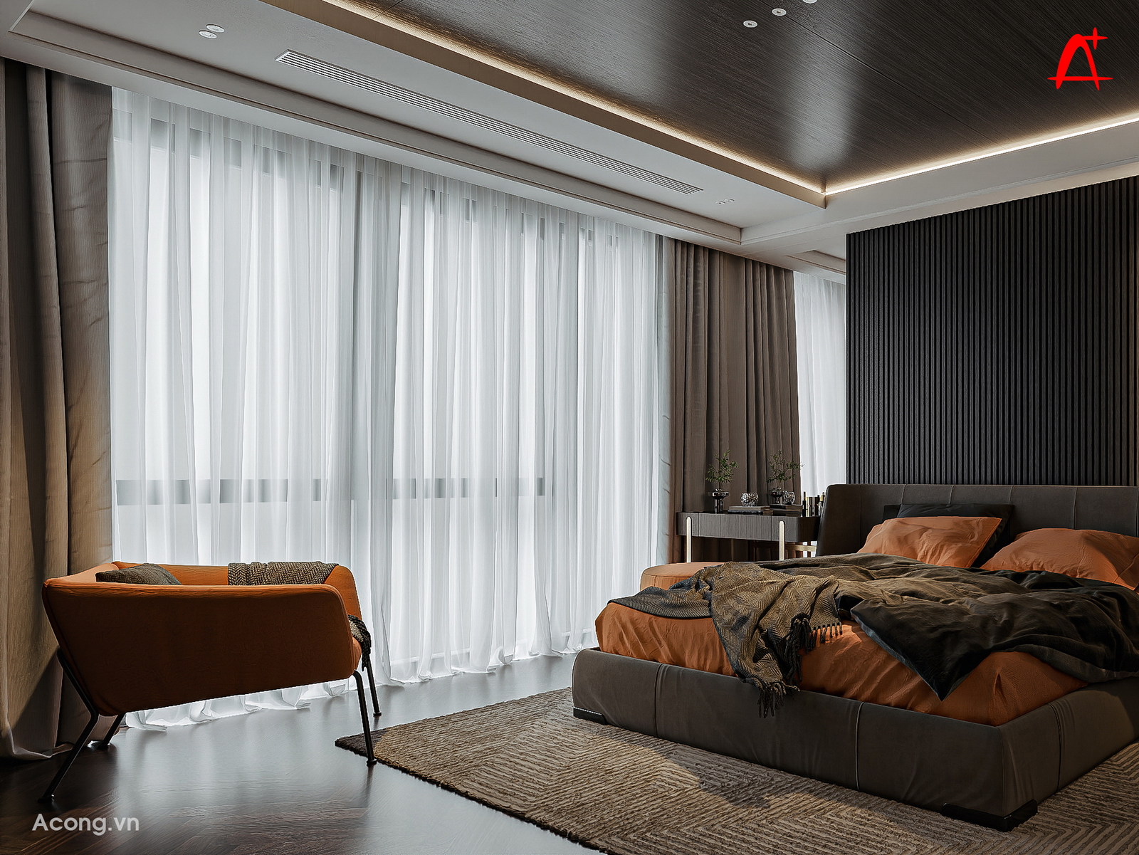 Thiết kế nội thất penthouse BRG 25 Lê Văn Lương: phòng ngủ
